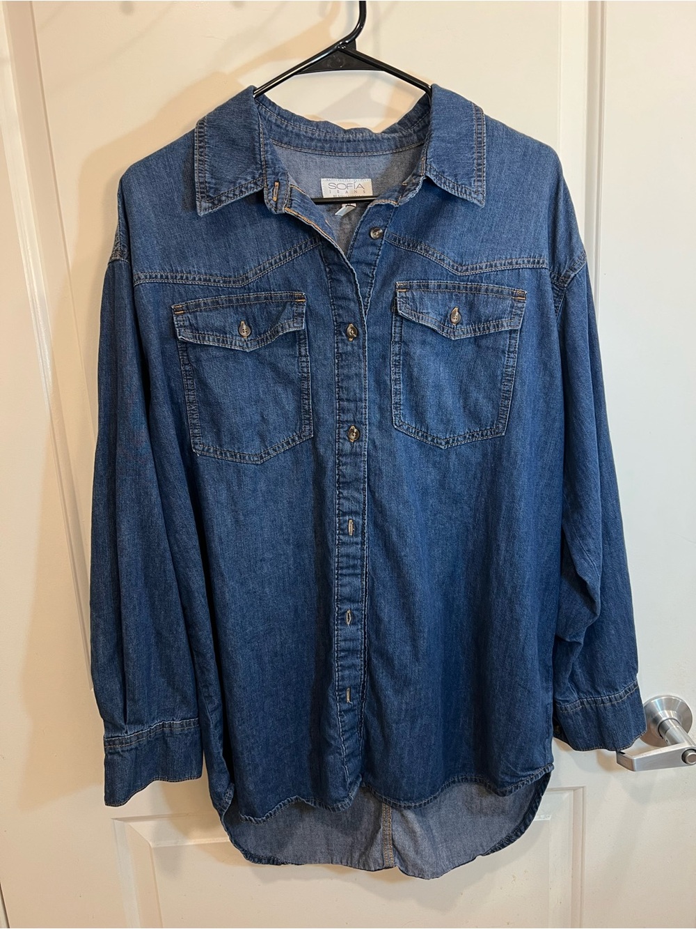 Sofia Oversized Denim Button-Up Shirt - Medium Blue new Cotton